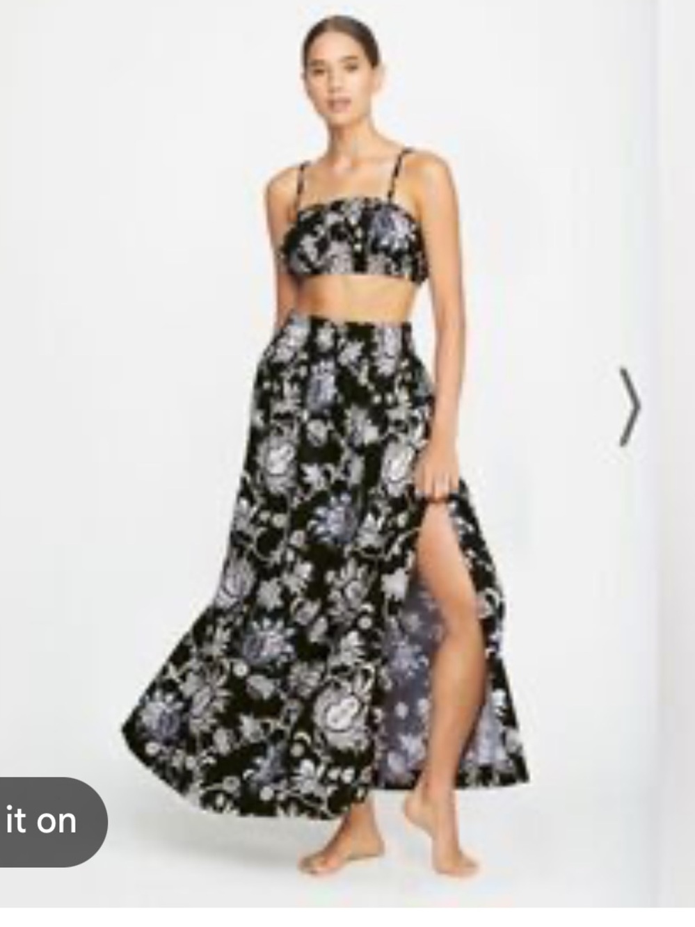Mikoh Black and Ivory Floral Delia Maxi Skirt with Side Slit